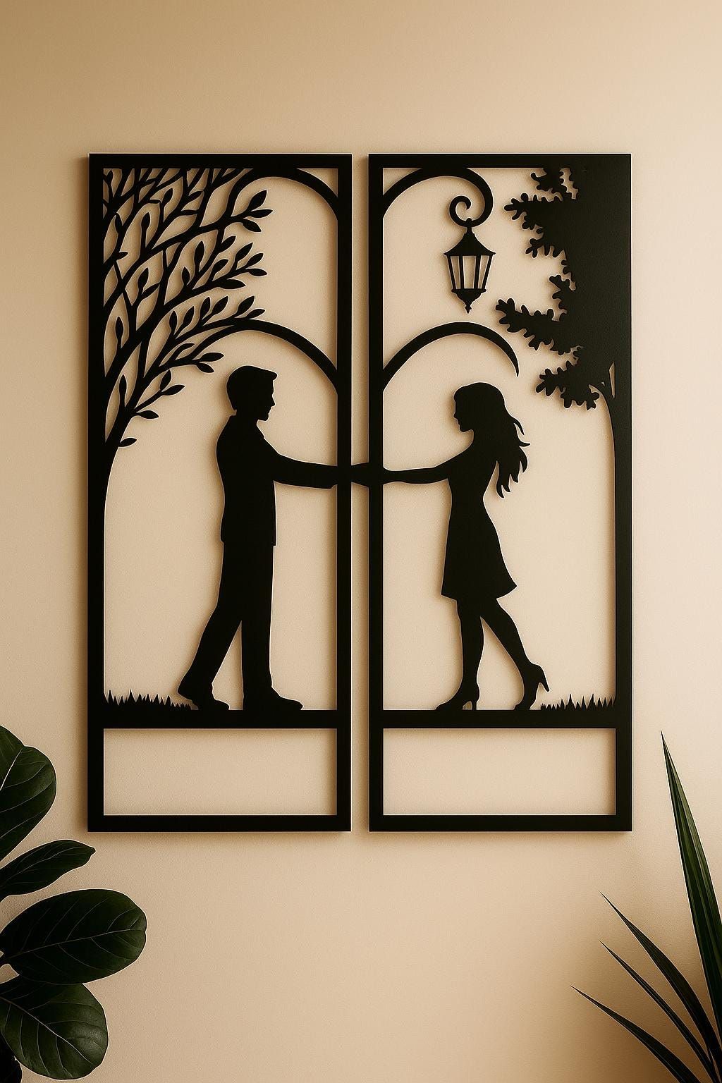 Couple Romantique Sous Réverbère