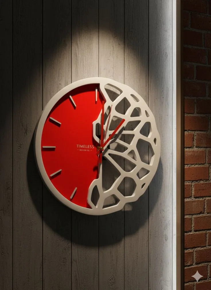 Horloge Murale Design Abstrait Rouge