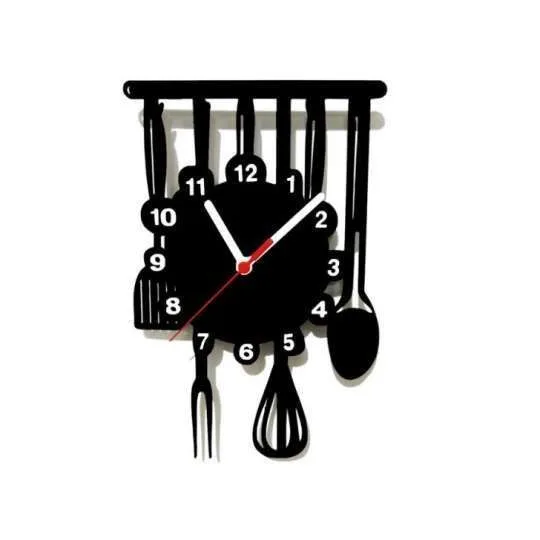 Horloge Ustensiles Cuisine Noir
